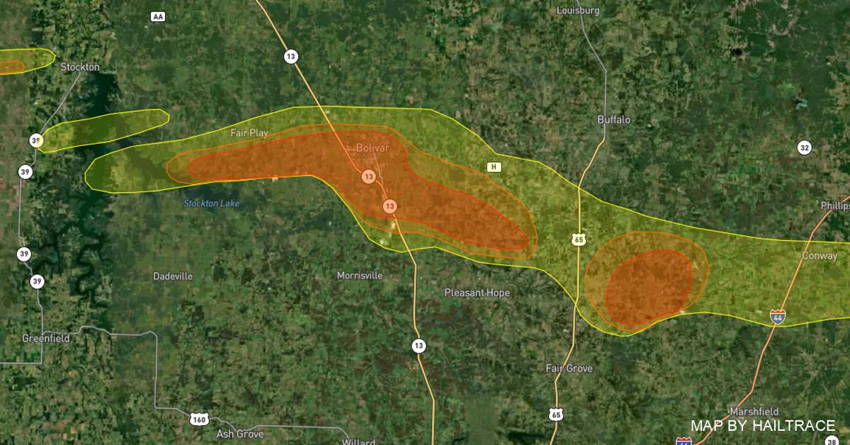Hail Map Bolivar, MO, April 21, 2022 Hail Map Bolivar, MO, April 21, 2022