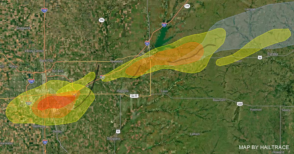 Hail, Wind, Tornado Map, Wichita, Kansas, April 29, 2022 Hail, Wind, Tornado Map, Wichita, Kansas, April 29, 2022
