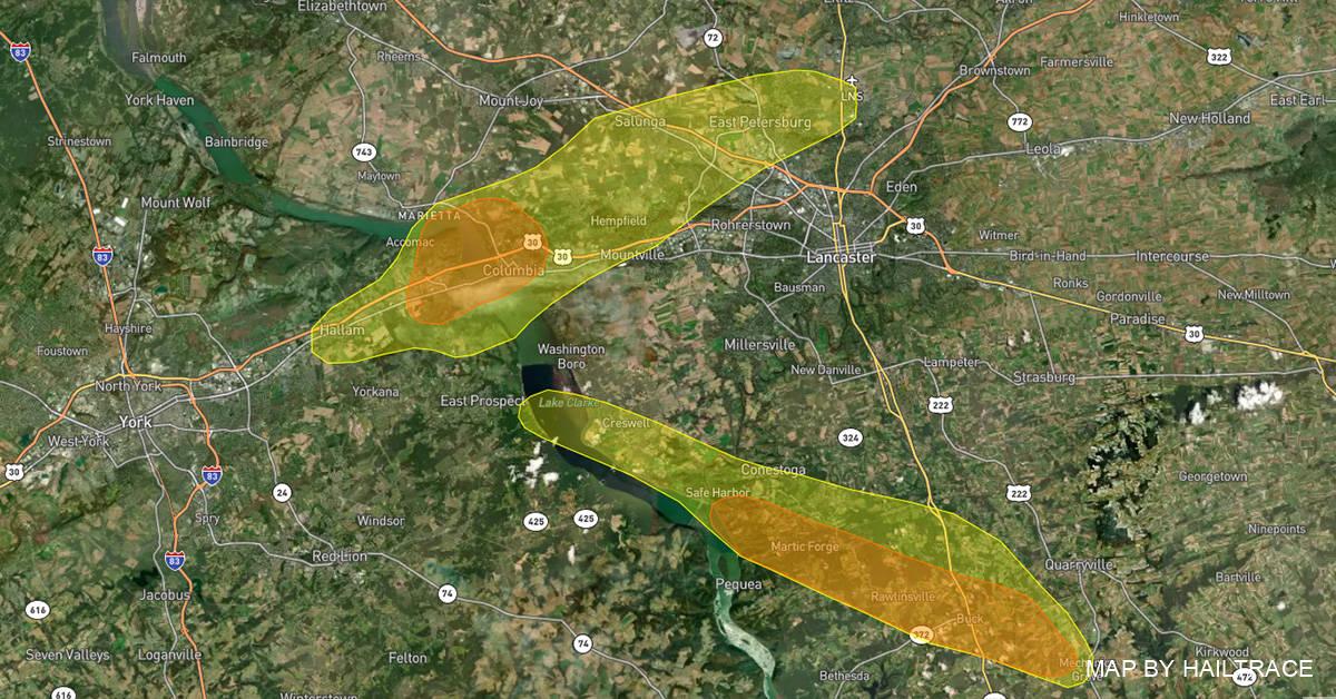 Hail Map, Columbia, PA, July 1, 2022 Hail Map, Columbia, PA, July 1, 2022