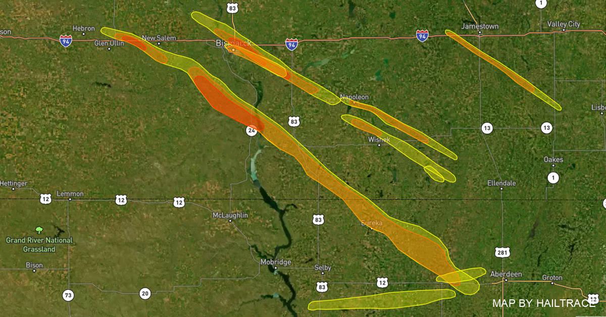 Hail & Wind Damage Map – Bismarck, ND, Hail 7/21/22 Hail & Wind Damage Map - Bismarck, ND, Hail 7/21/22